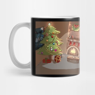 Cosy Fireplace with a Christmas Tree Mug